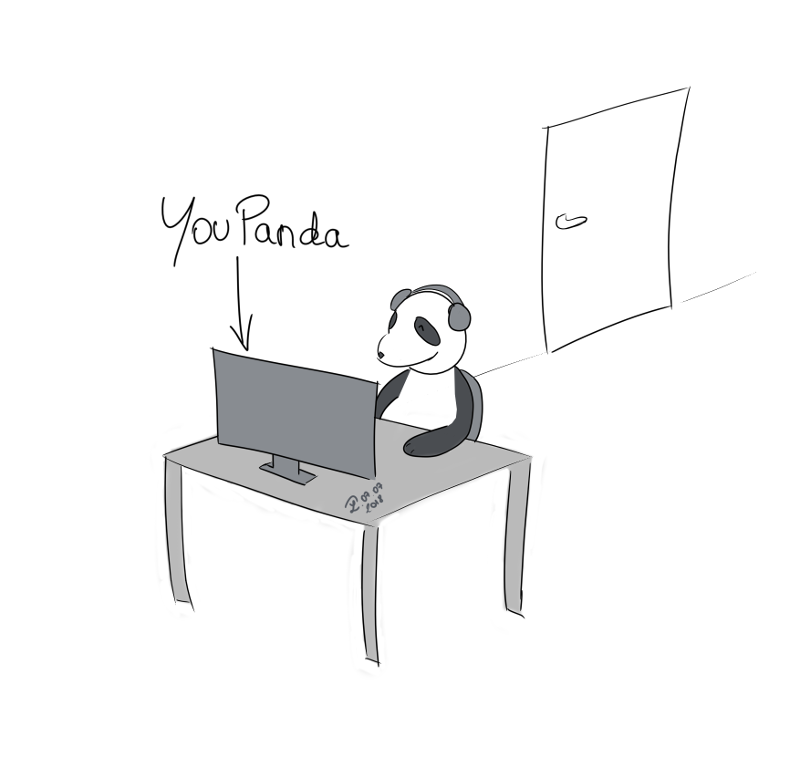 Case de BD : Moustache ouvre le site web (fictif) YouPanda